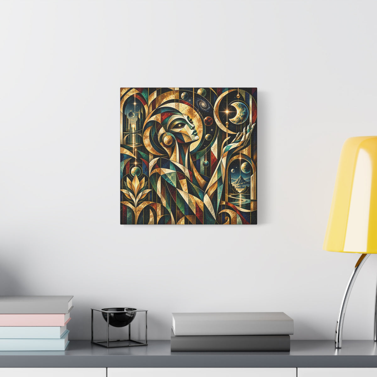 Oracle of the Golden Cosmos — Futuristic Celestial Portrait Wall Art