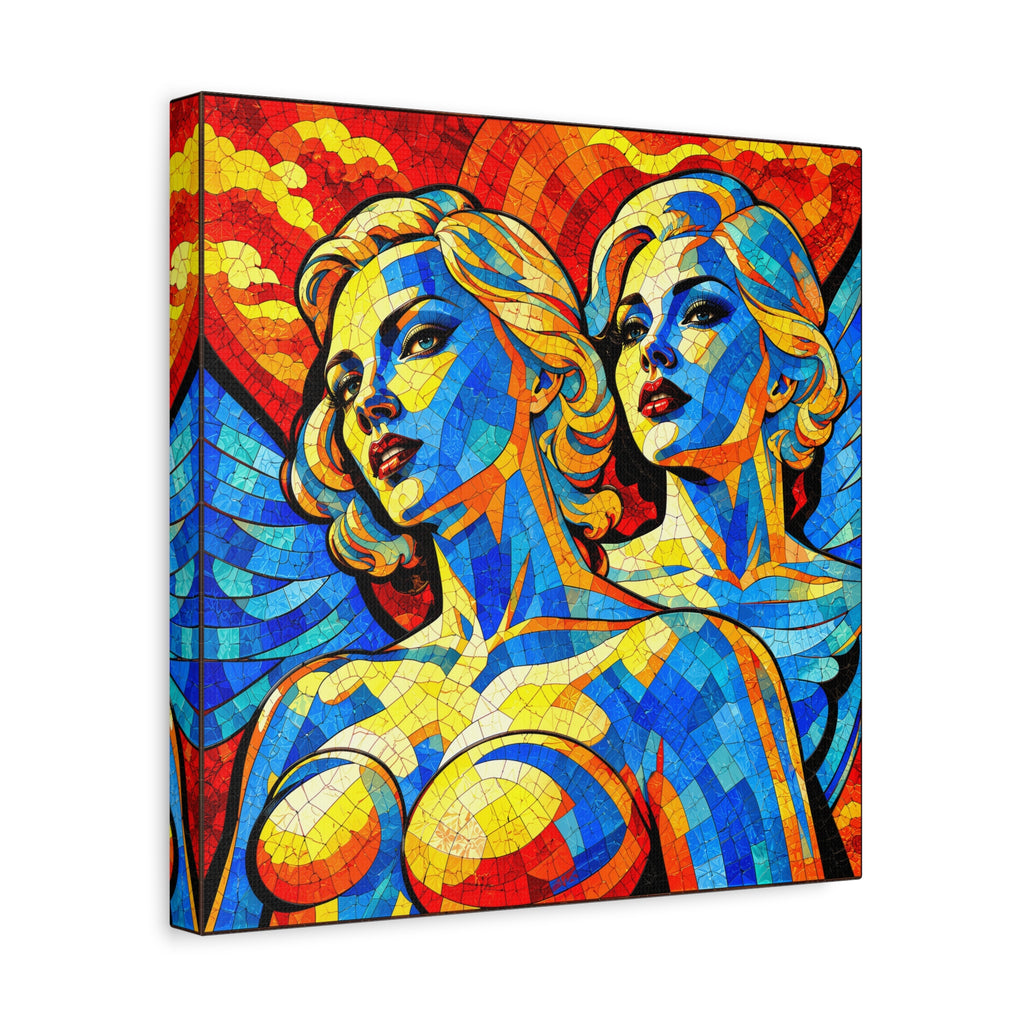 Electric Muses - Vibrant Cubist Stained Glass  Matte Canvas