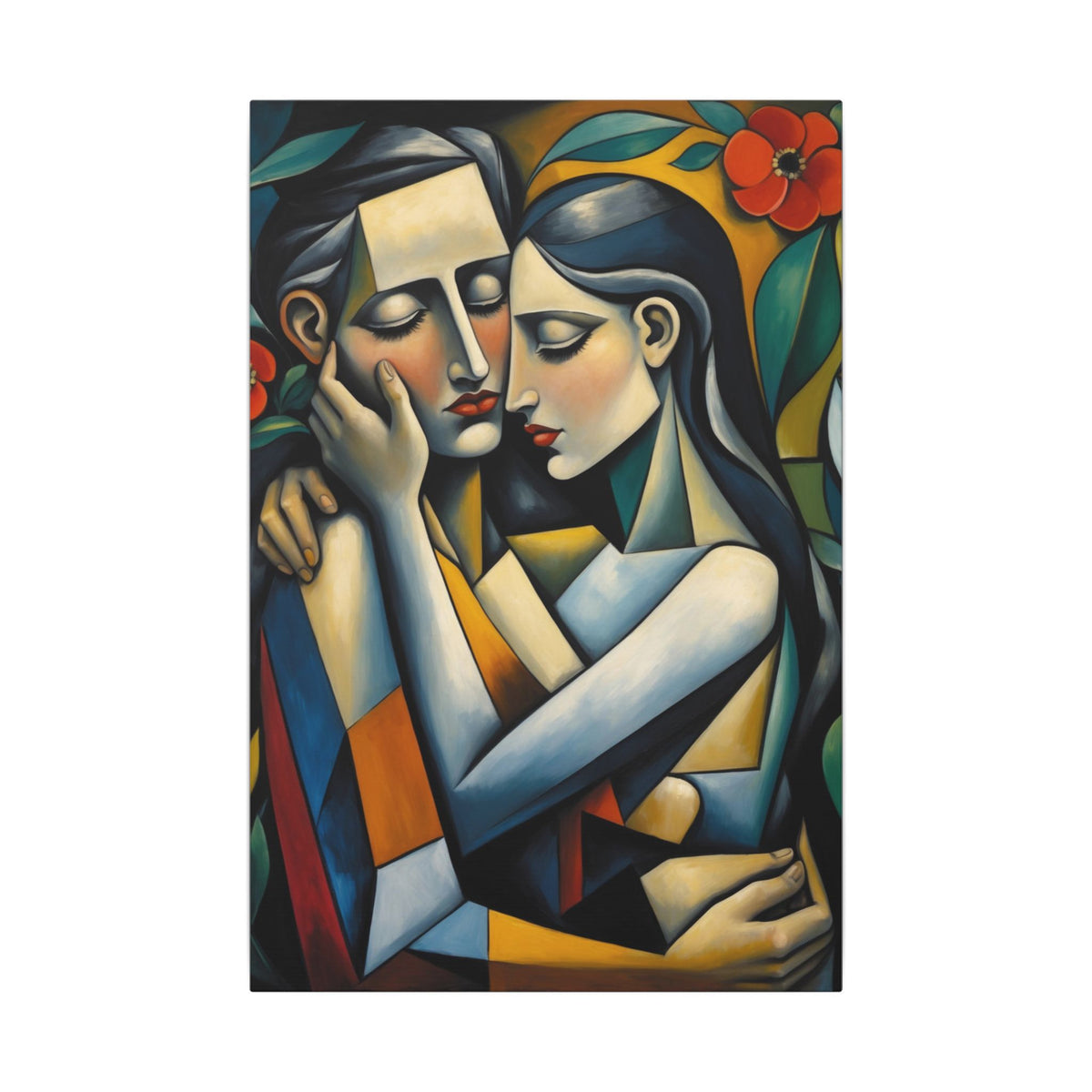 Close Enough to Hear – Modern Geometric Couple Portrait Canvas Print