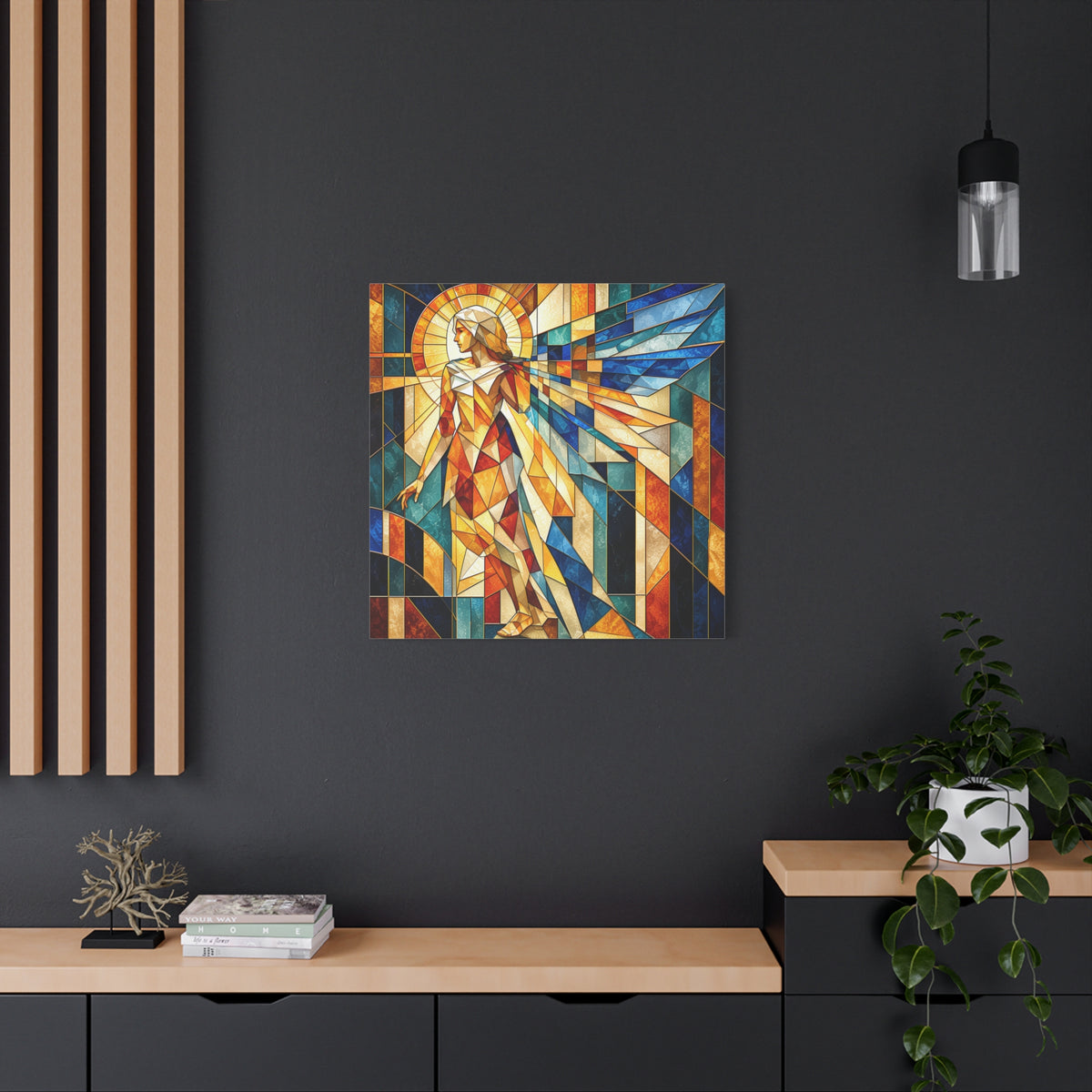 Messenger of Light — Geometric Stained Glass Angel Fine Art Print