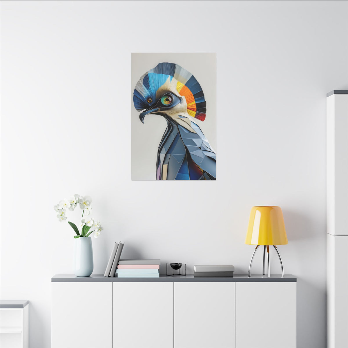 Crest of Light – Geometric Crested Bird Canvas Print