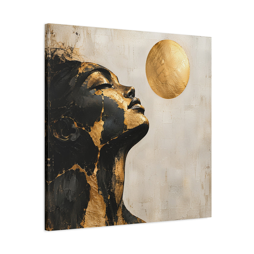 Golden Stillness — Modern Black & Gold Woman Portrait