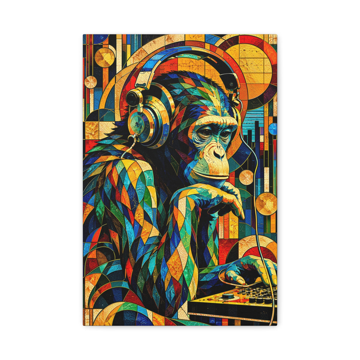 Primate Frequencies — Stained Glass DJ Monkey Fine Art Print
