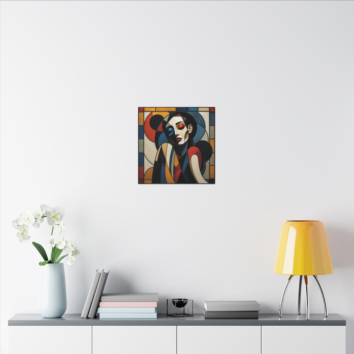 Split Between Colors – Geometric Stained Glass Woman Portrait Canvas Print