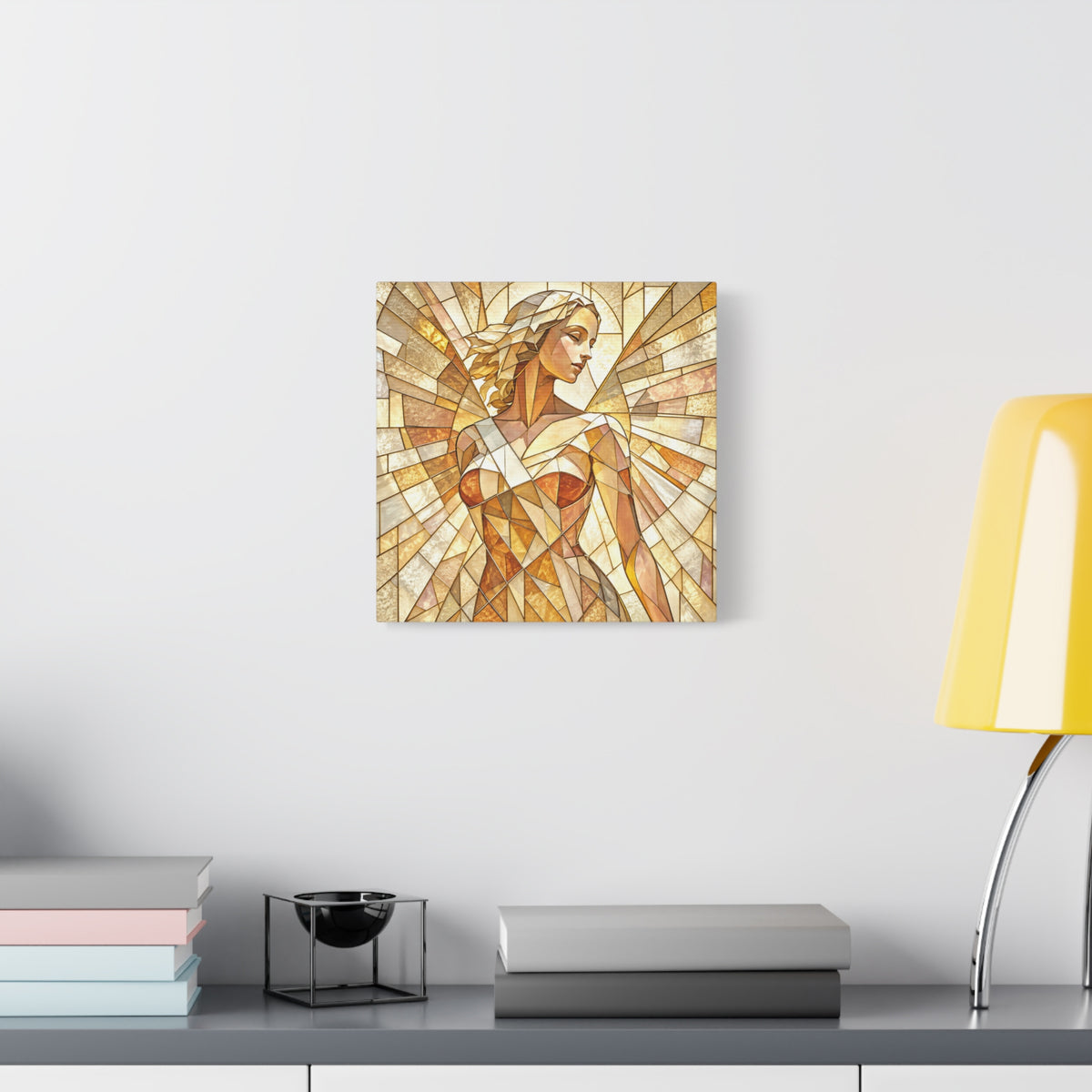 The Light She Carries | Golden Stained Glass Angel Art