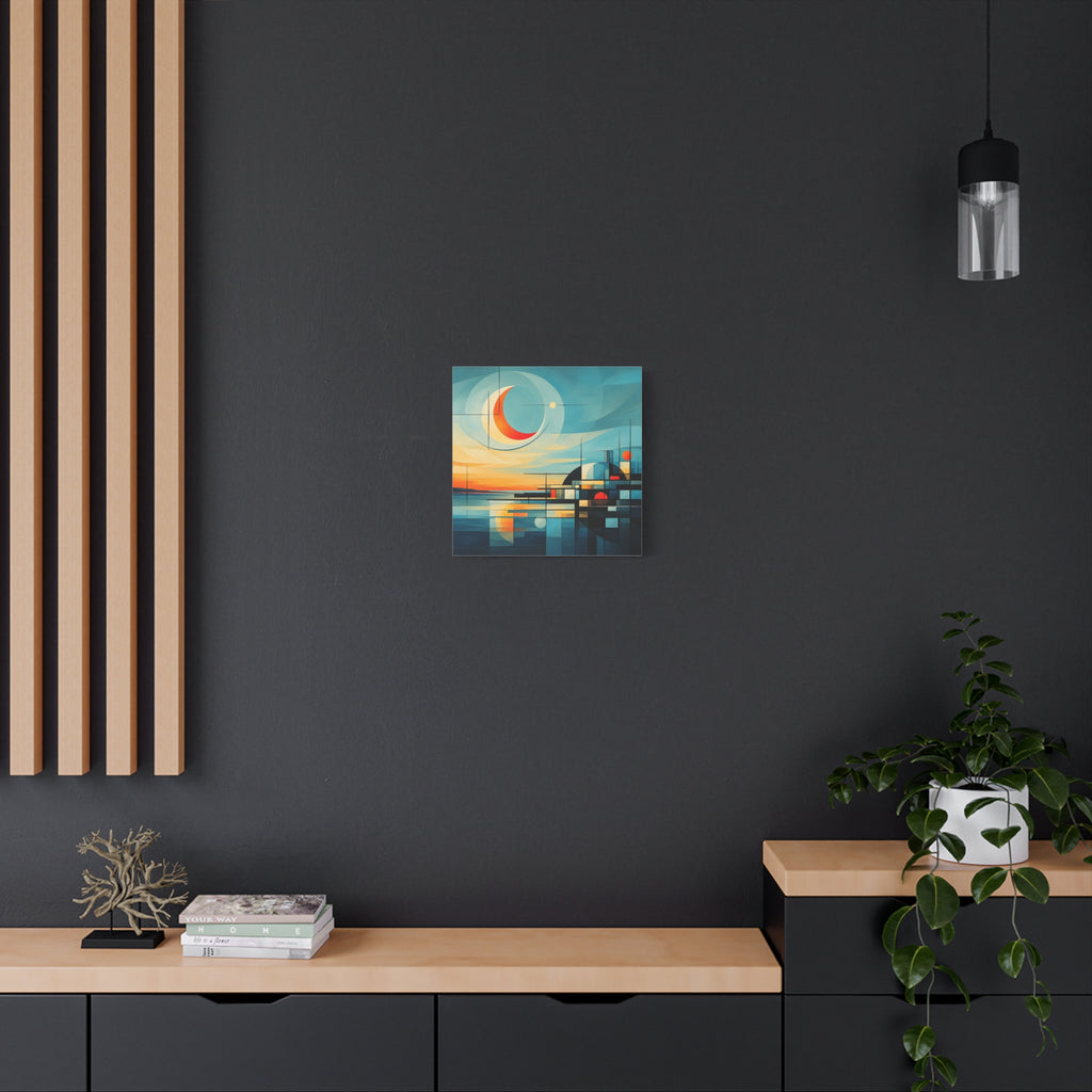 Crescent Harbor at Dusk — Abstract Matte Stretched Wall Decor
