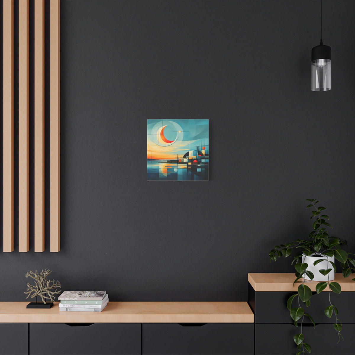 Crescent Harbor at Dusk — Abstract Matte Stretched Wall Decor