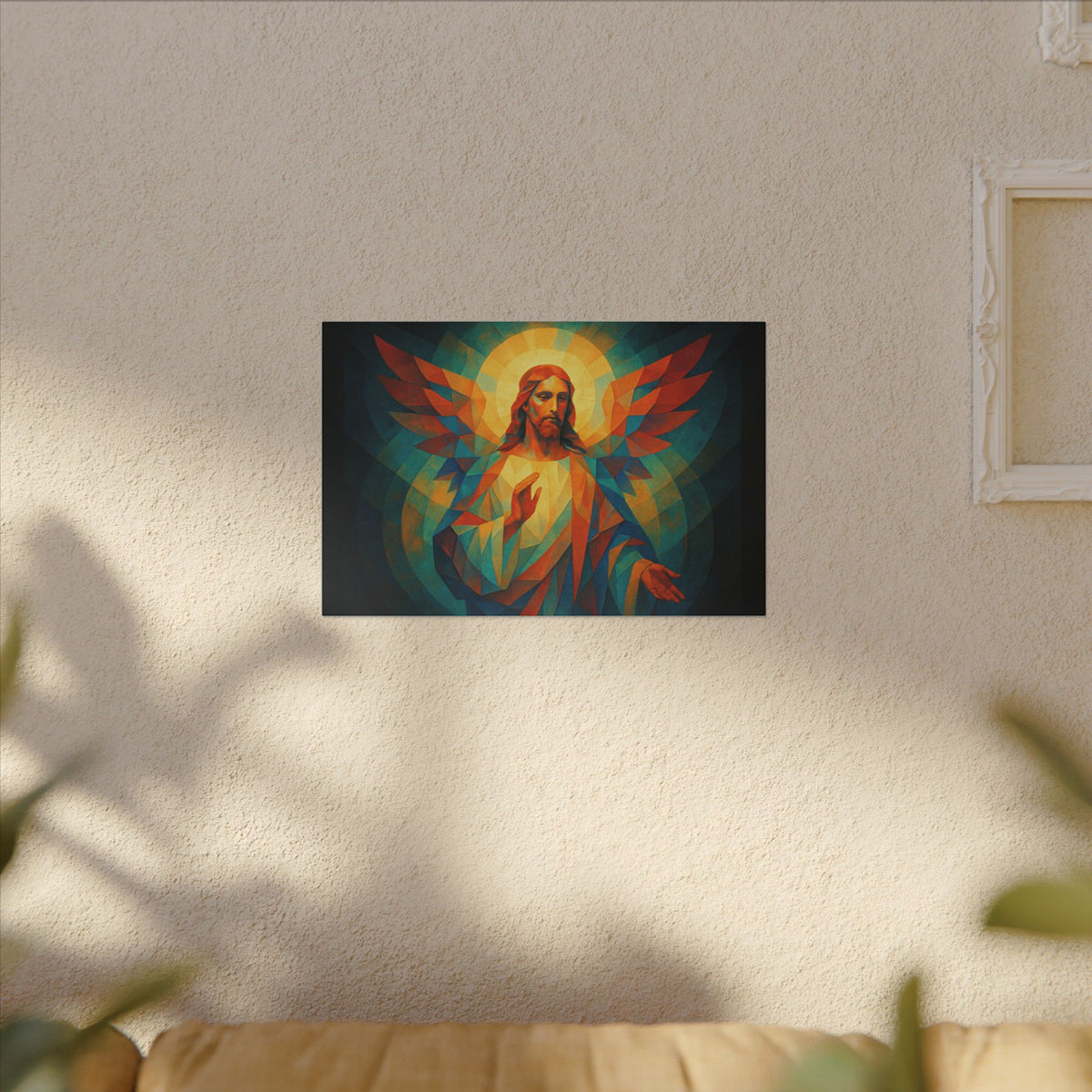 Radiant Mercy – Geometric Jesus Portrait Canvas Print