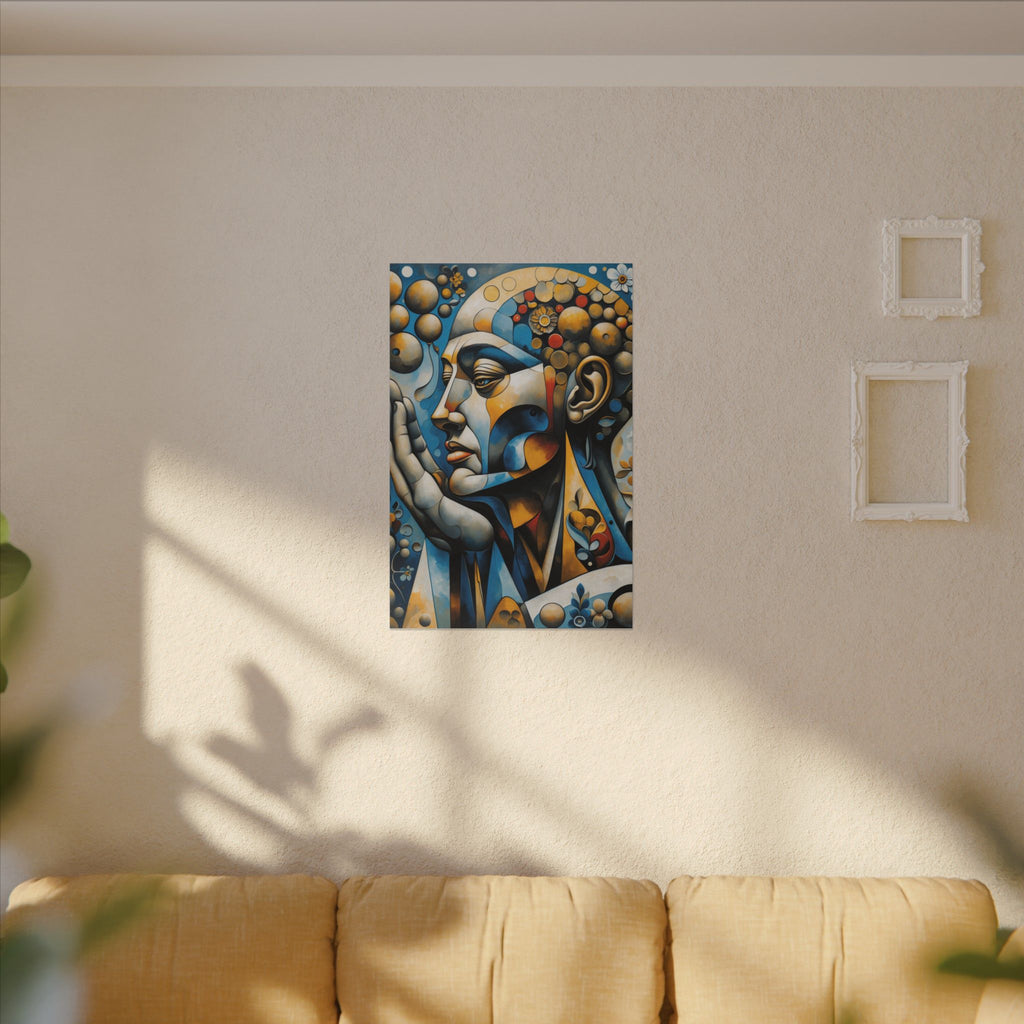Prayer in Color – Geometric Praying Figure Canvas Print