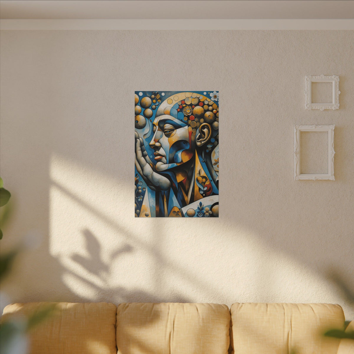 Prayer in Color – Geometric Praying Figure Canvas Print