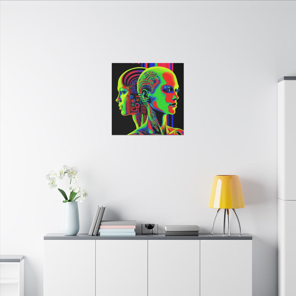 Neon Consciousness – Cybernetic Abstract Portrait Canvas Print