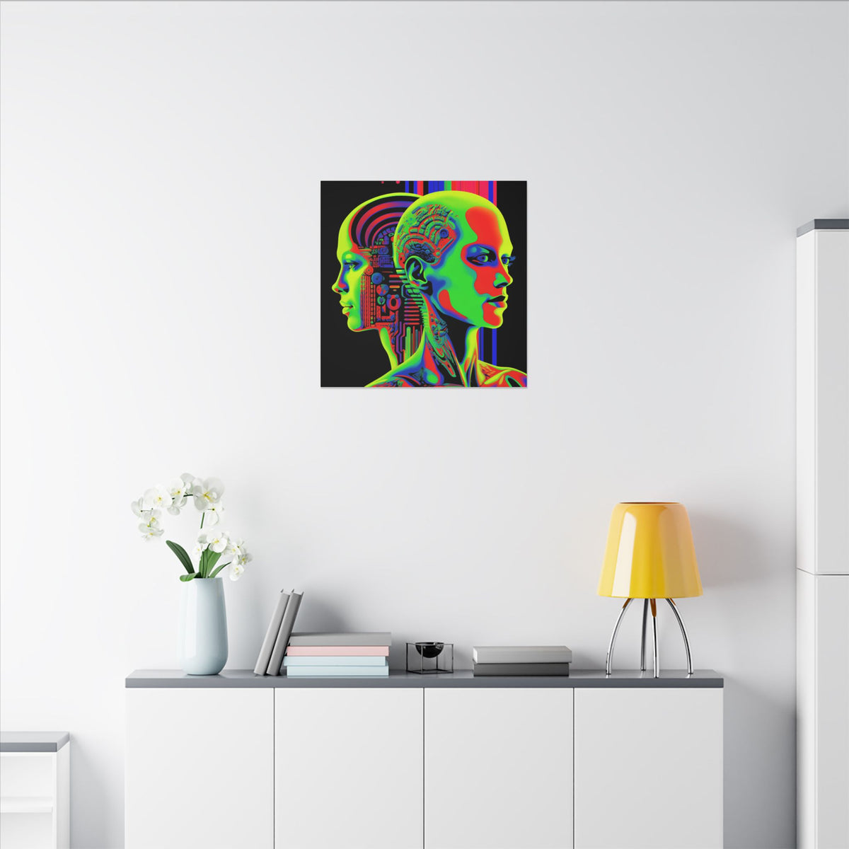 Neon Consciousness – Cybernetic Abstract Portrait Canvas Print