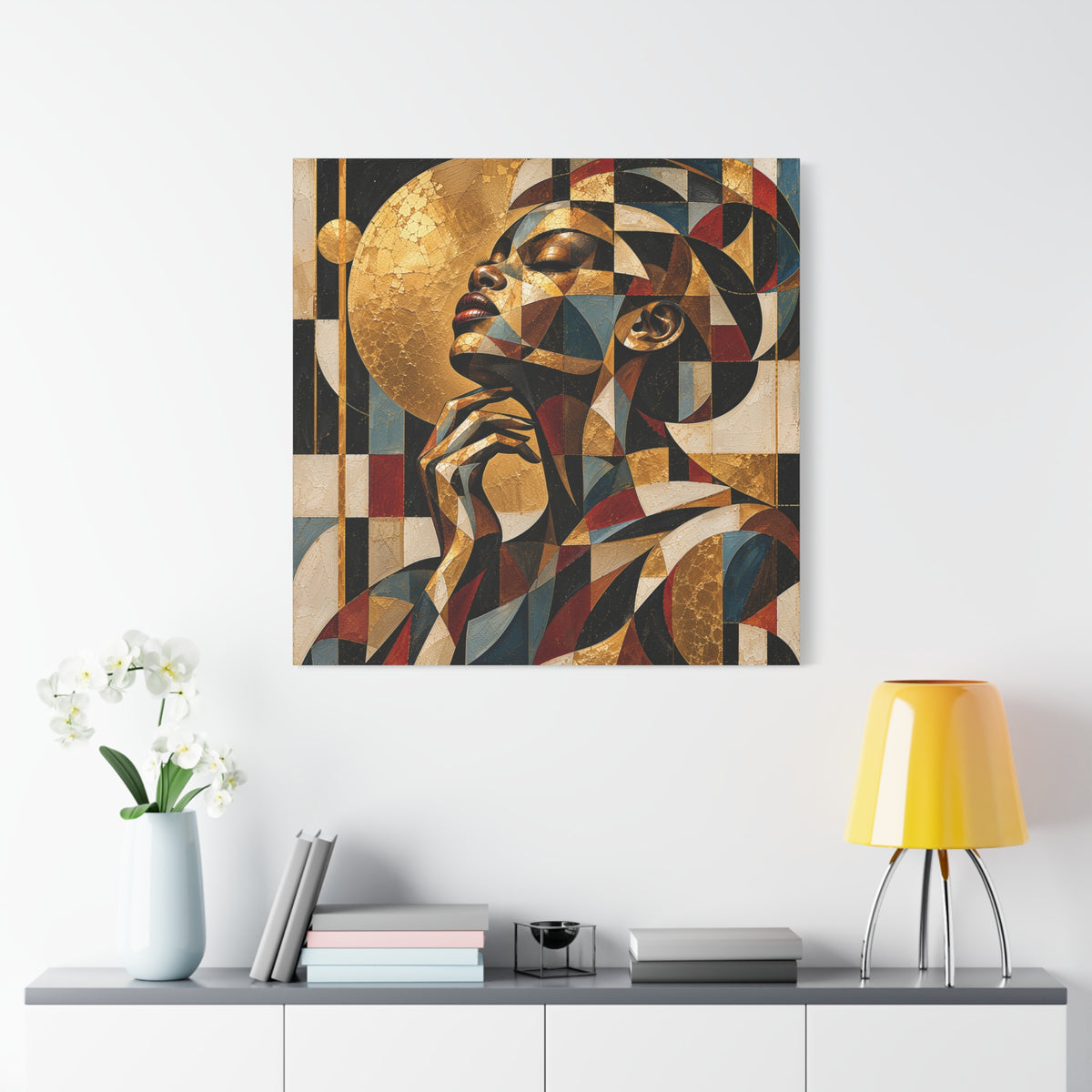 Moonlit Reverie — Gilded Cubist Woman Portrait