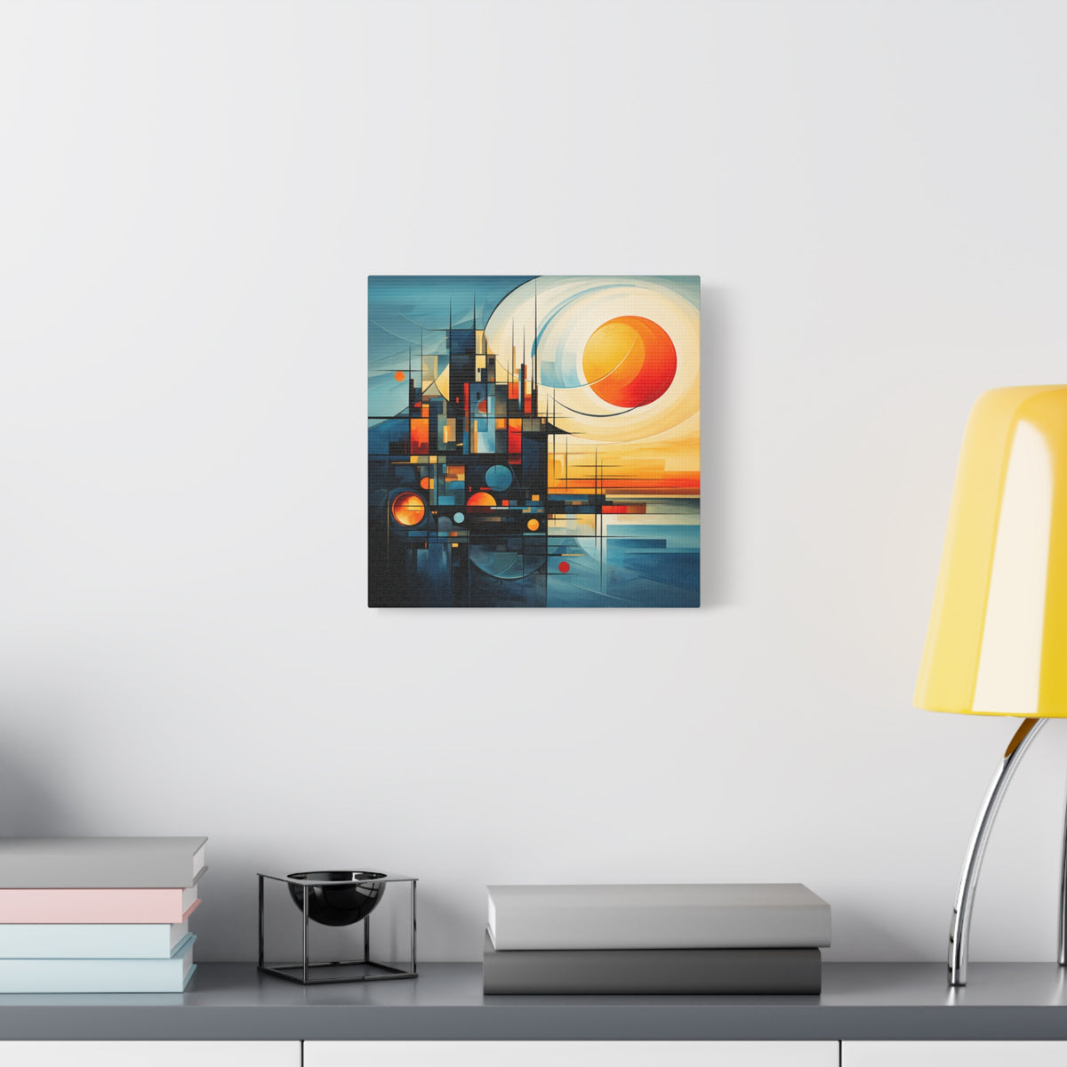 Sun Beyond Structure – Geometric Abstract Sunrise Canvas Print