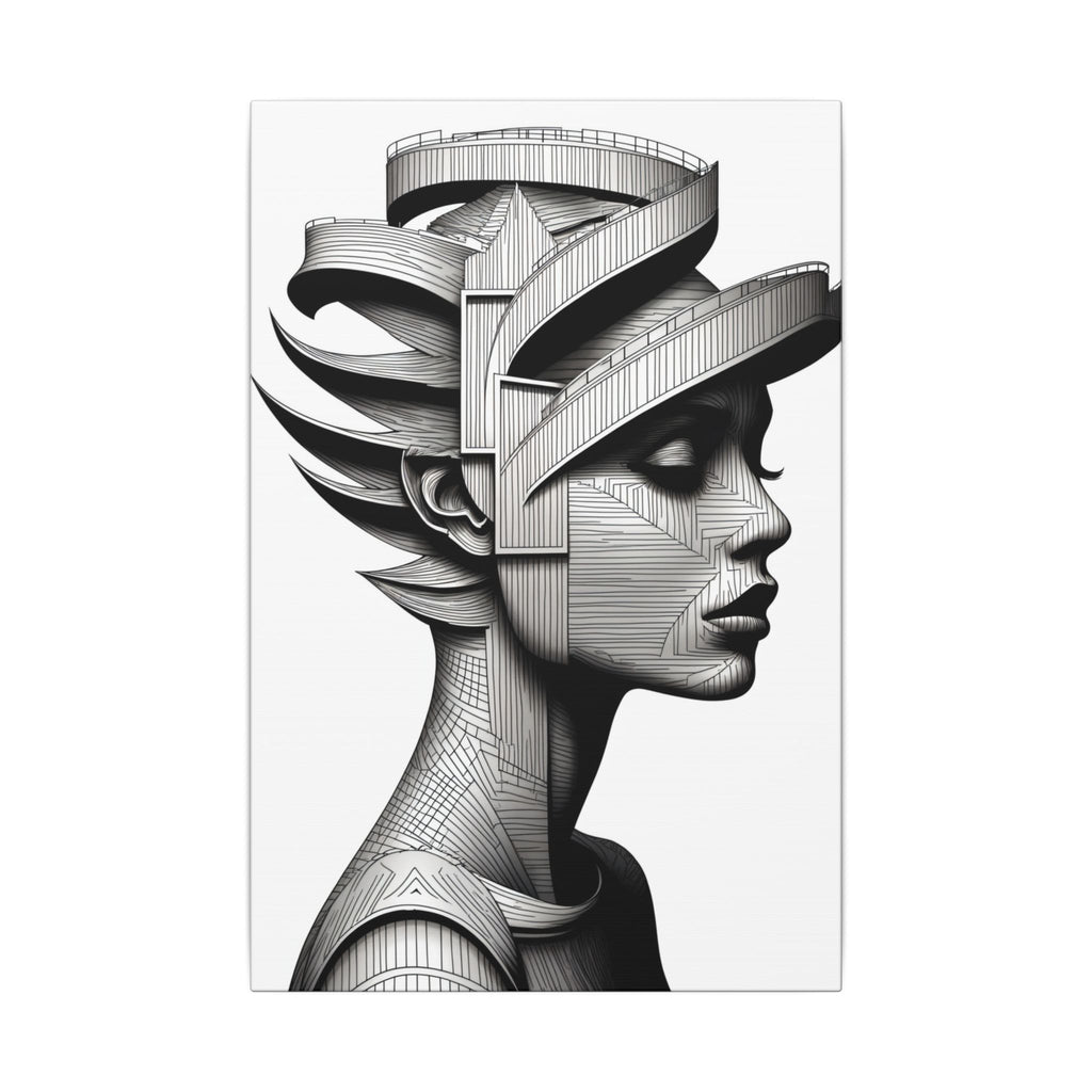 Architecture of Thought – Monochrome Futurist Portrait Canvas Print