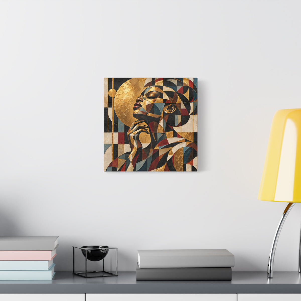 Moonlit Reverie — Gilded Cubist Woman Portrait