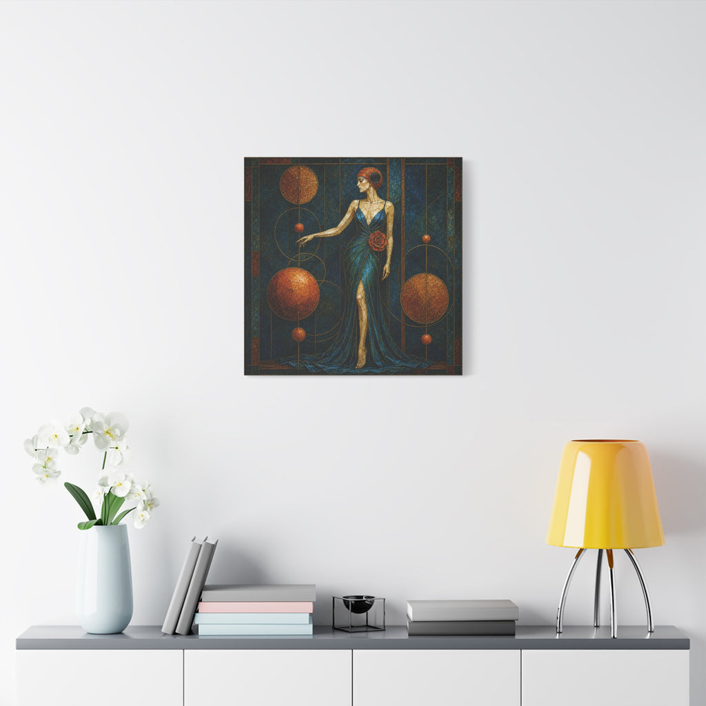 Celestial Rose — Art Deco Stained Glass Woman Canvas