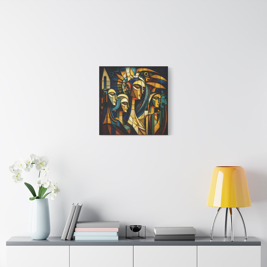 Crowned Voices — Cubist Collective Portrait in Teal, Gold & Burnt Orange