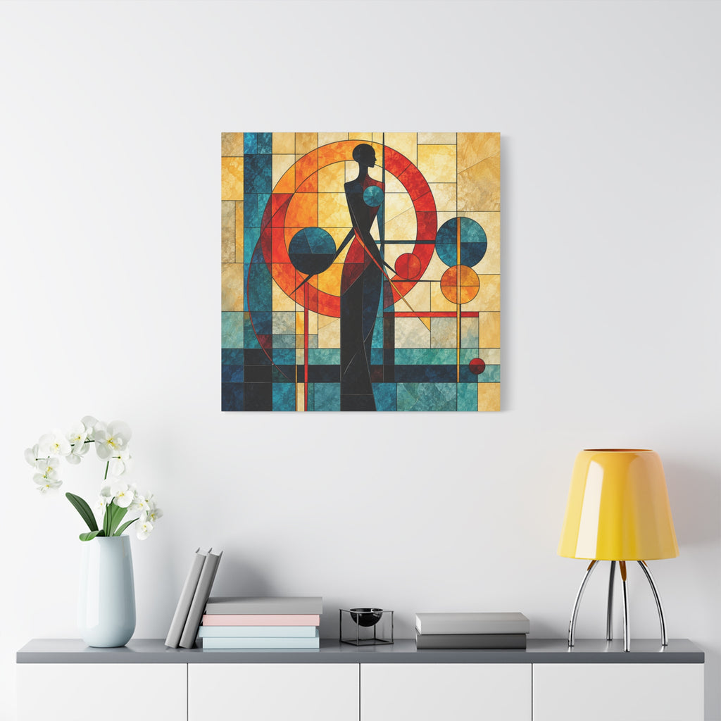 Radiant Orbit — Modern Stained Glass Woman Canvas