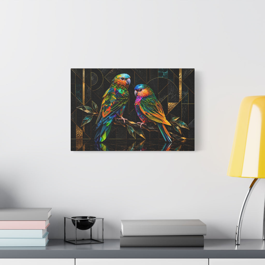Prismatic Perch — Geometric Parrot Duo Wall Art