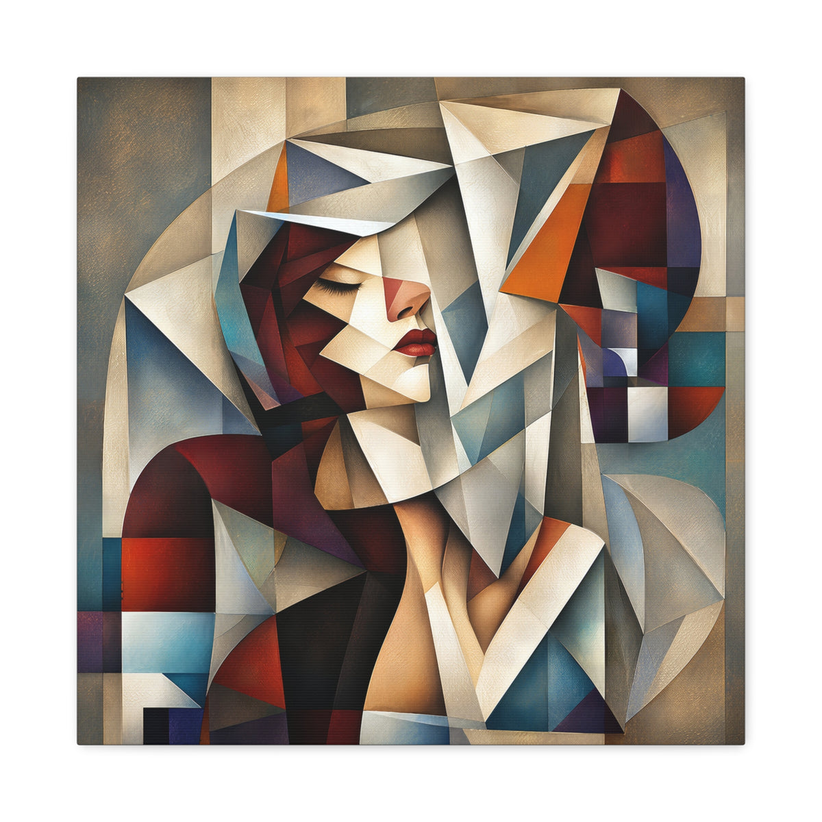 Between Her Thoughts — Modern Cubist Woman Portrait Wall Art