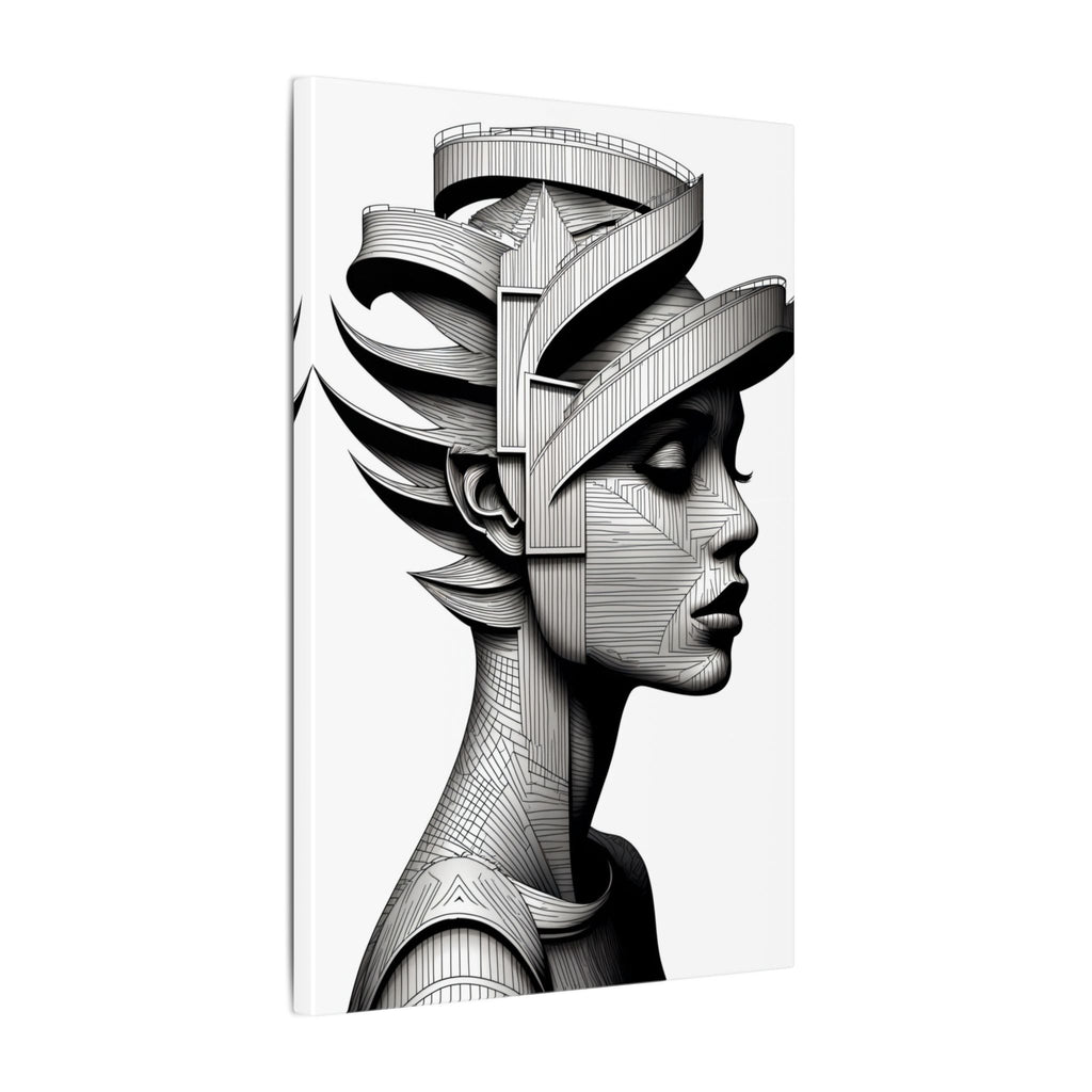 Architecture of Thought – Monochrome Futurist Portrait Canvas Print