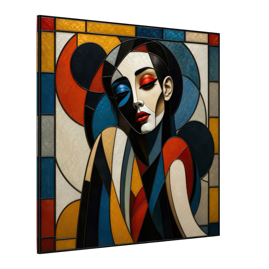 Split Between Colors – Geometric Stained Glass Woman Portrait Canvas Print