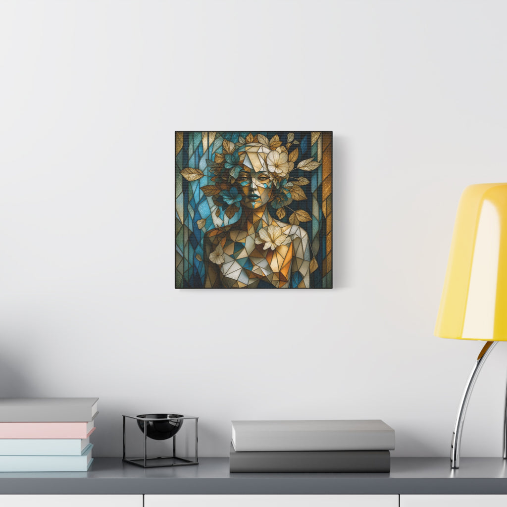 Where She Blooms — Modern Floral Stained Glass Woman Wall Art