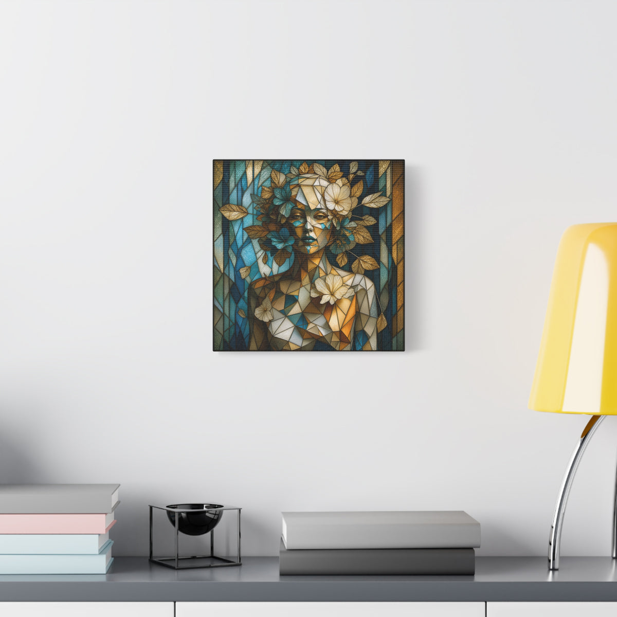 Where She Blooms — Modern Floral Stained Glass Woman Wall Art
