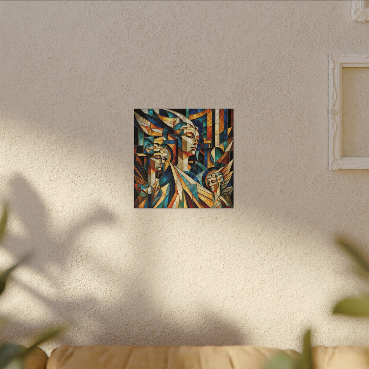 Echoes of Athena – Cubist Classical Goddess Stain Glass Canvas Print