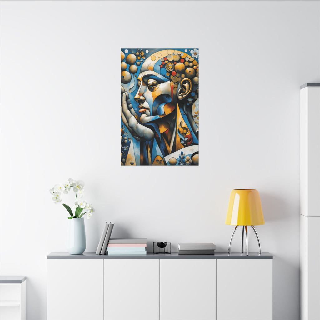 Prayer in Color – Geometric Praying Figure Canvas Print