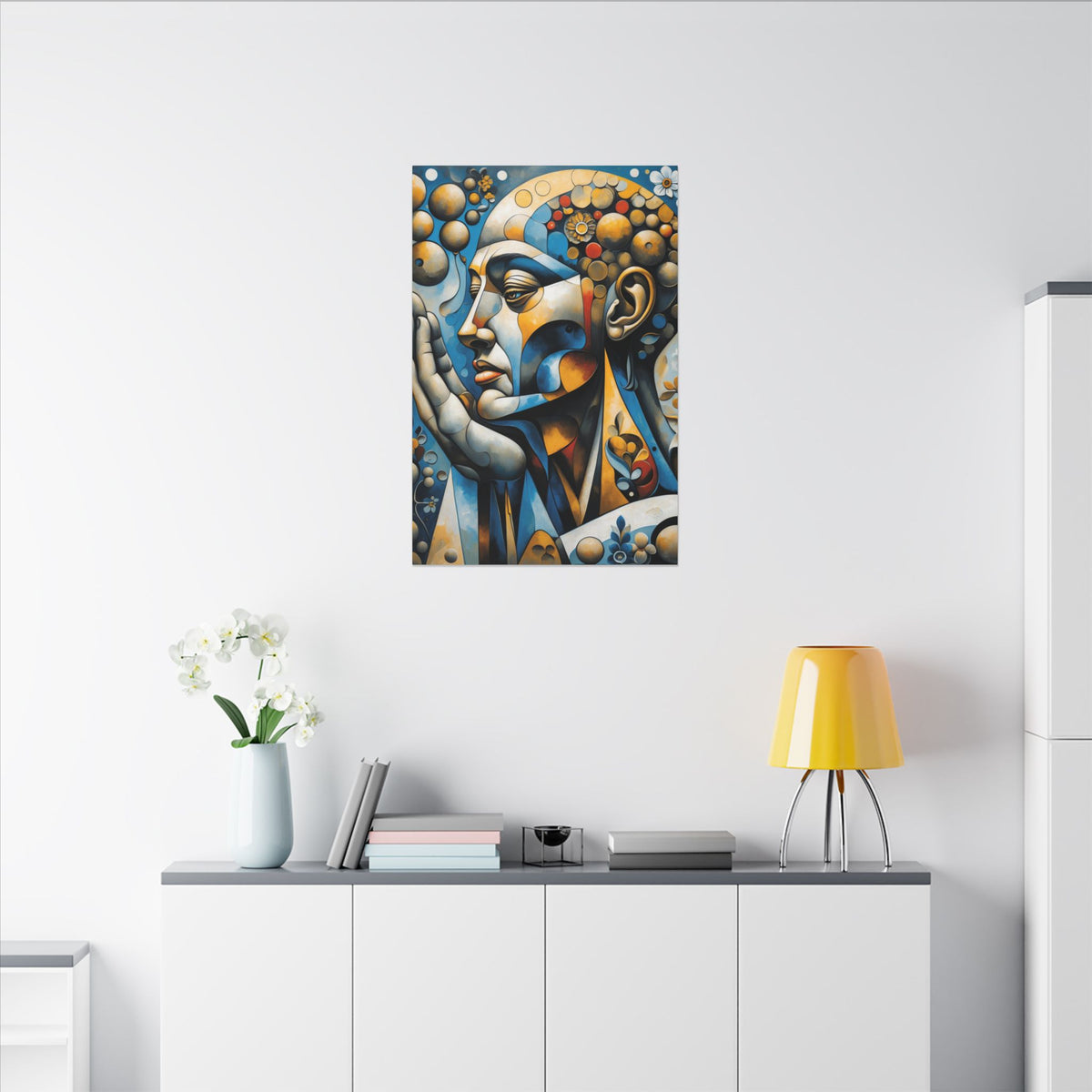 Prayer in Color – Geometric Praying Figure Canvas Print