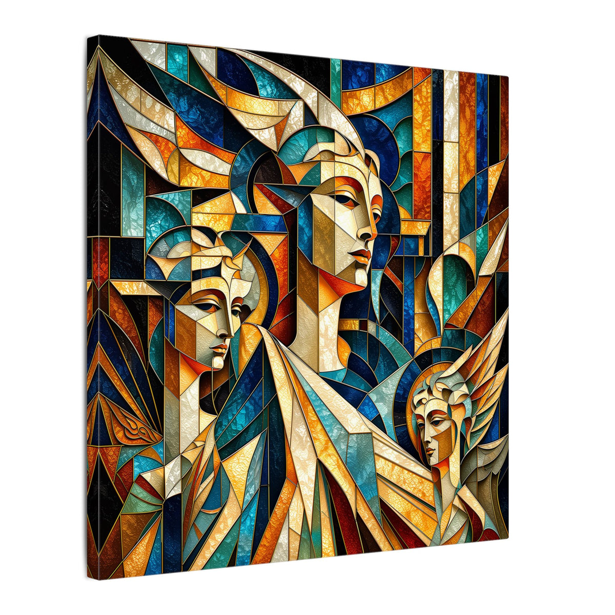 Echoes of Athena – Cubist Classical Goddess Stain Glass Canvas Print