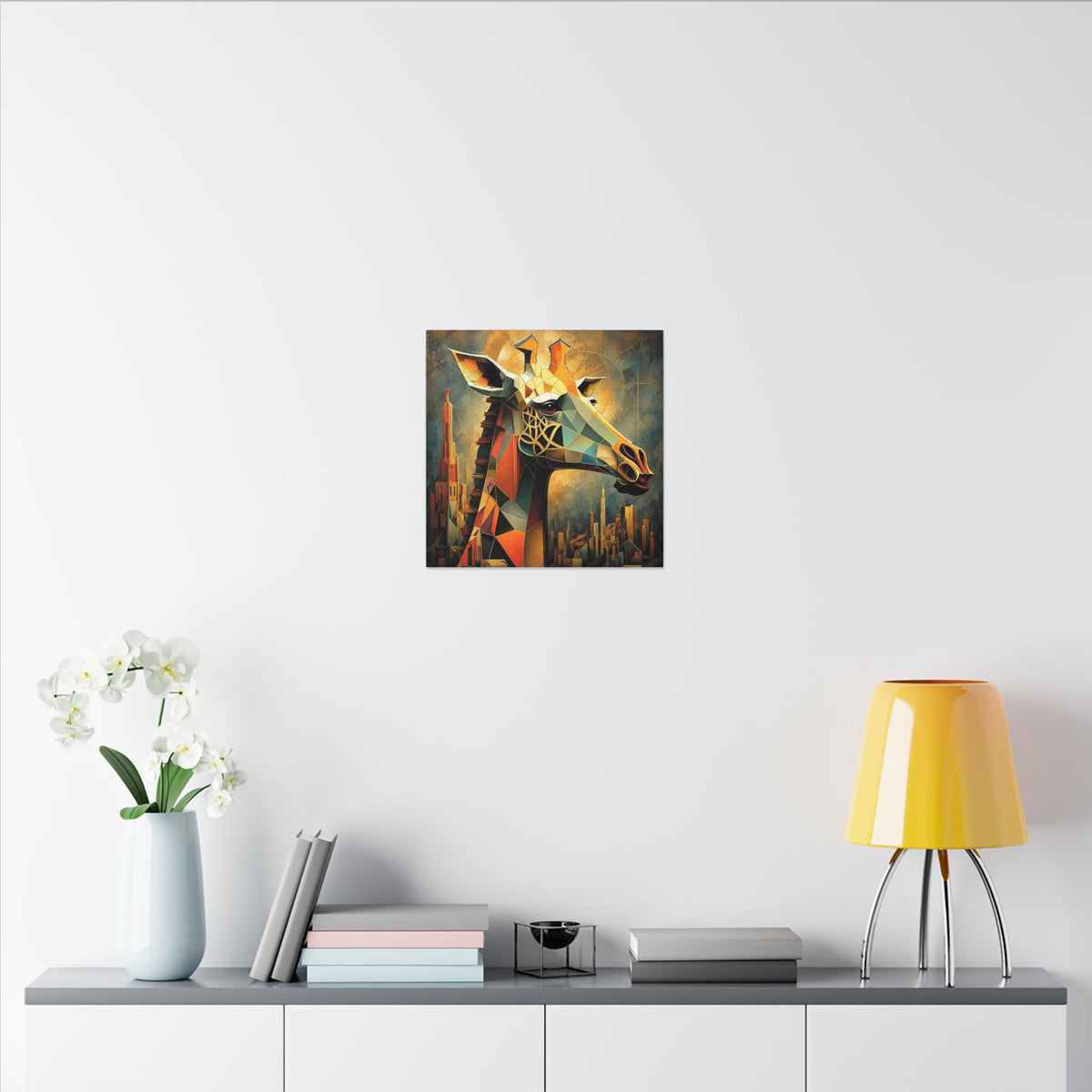 The Gilded Watcher — Cubist Giraffe Art Print