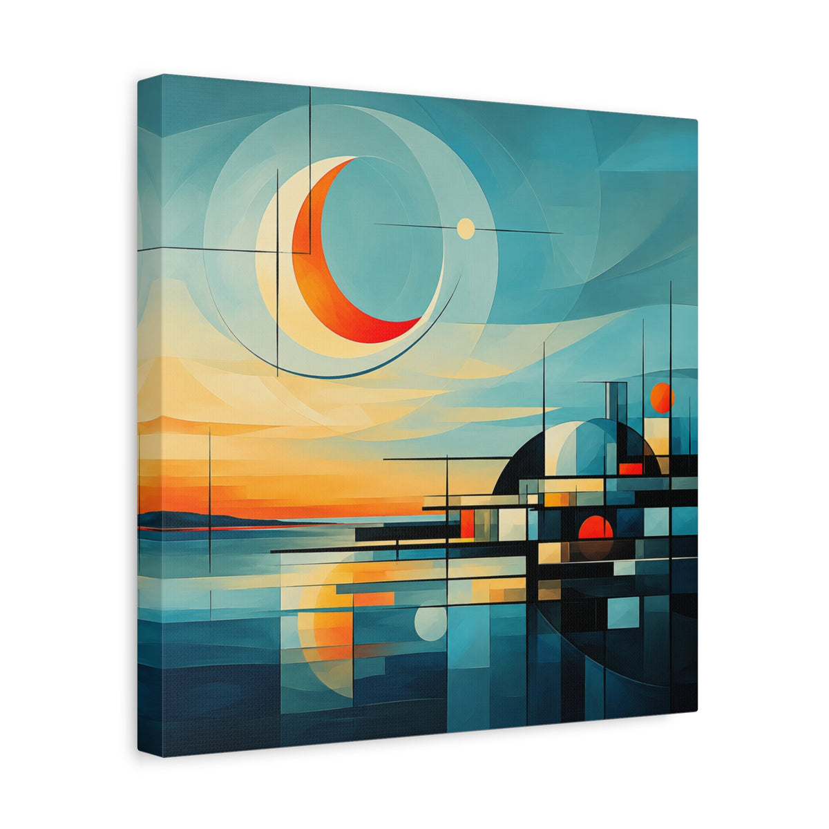 Crescent Harbor at Dusk — Abstract Matte Stretched Wall Decor