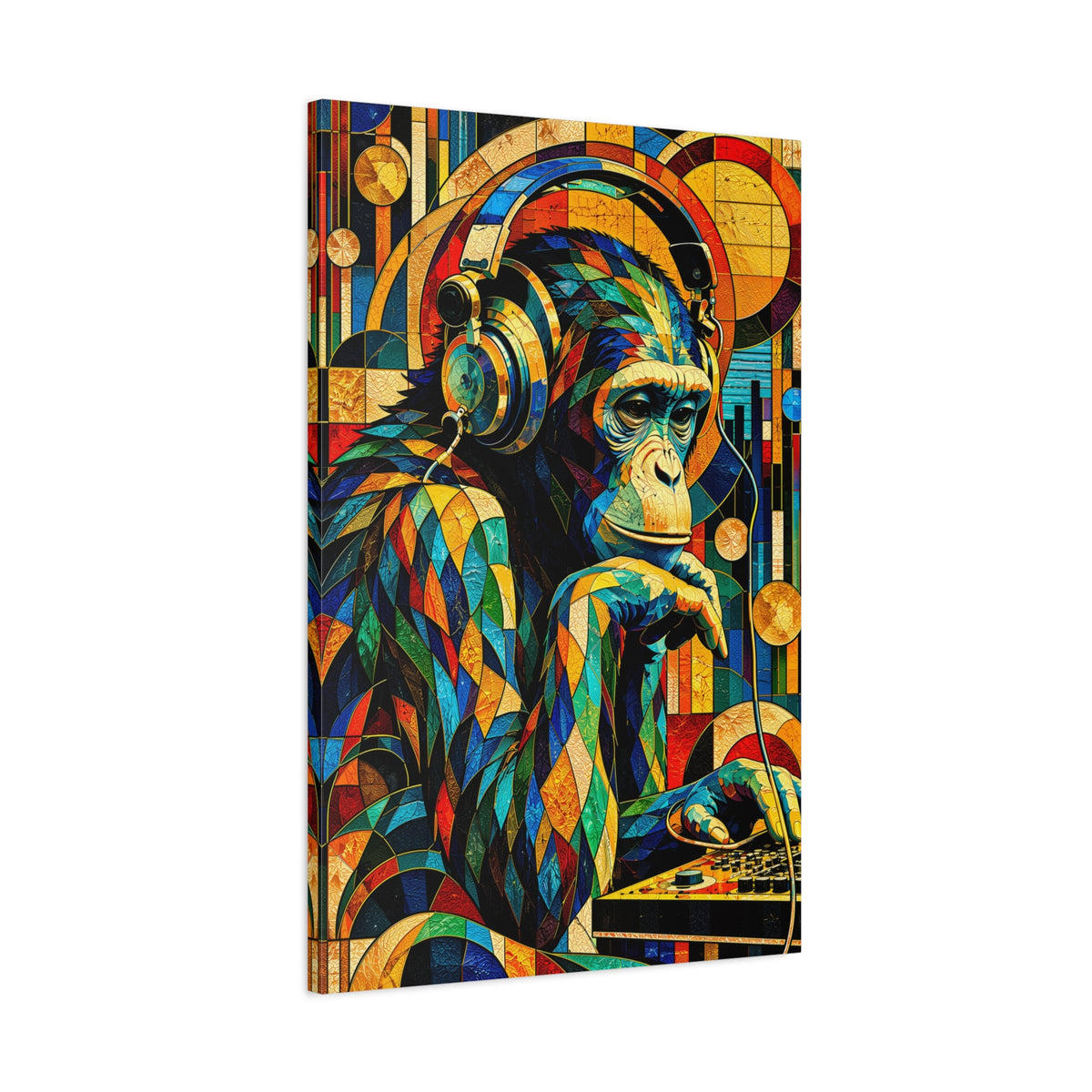 Primate Frequencies — Stained Glass DJ Monkey Fine Art Print