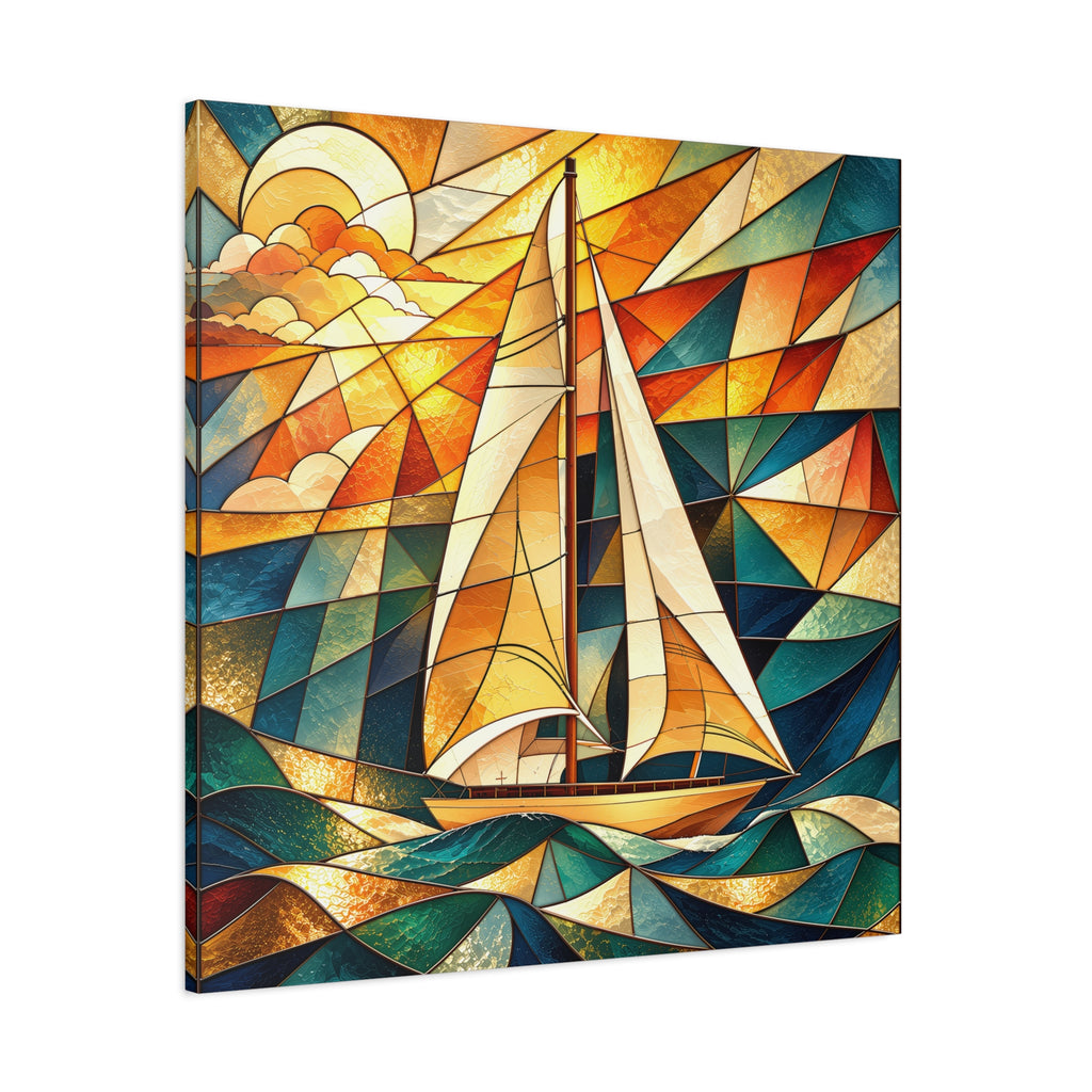 Golden Passage — Stained Glass Sailboat Fine Art Print