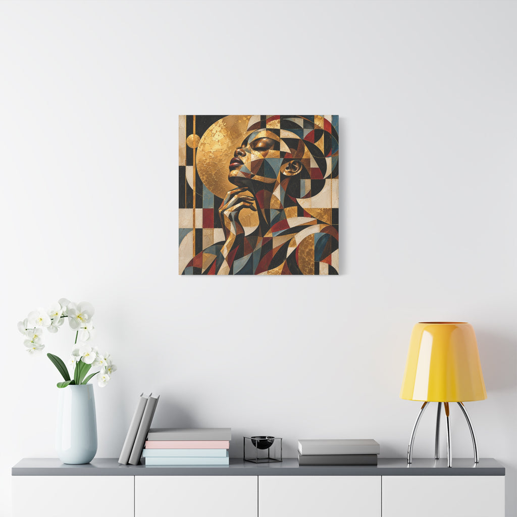 Moonlit Reverie — Gilded Cubist Woman Portrait