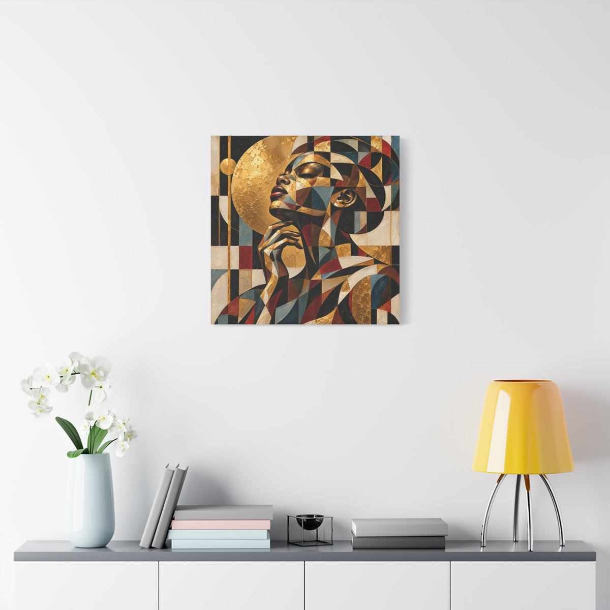 Moonlit Reverie — Gilded Cubist Woman Portrait