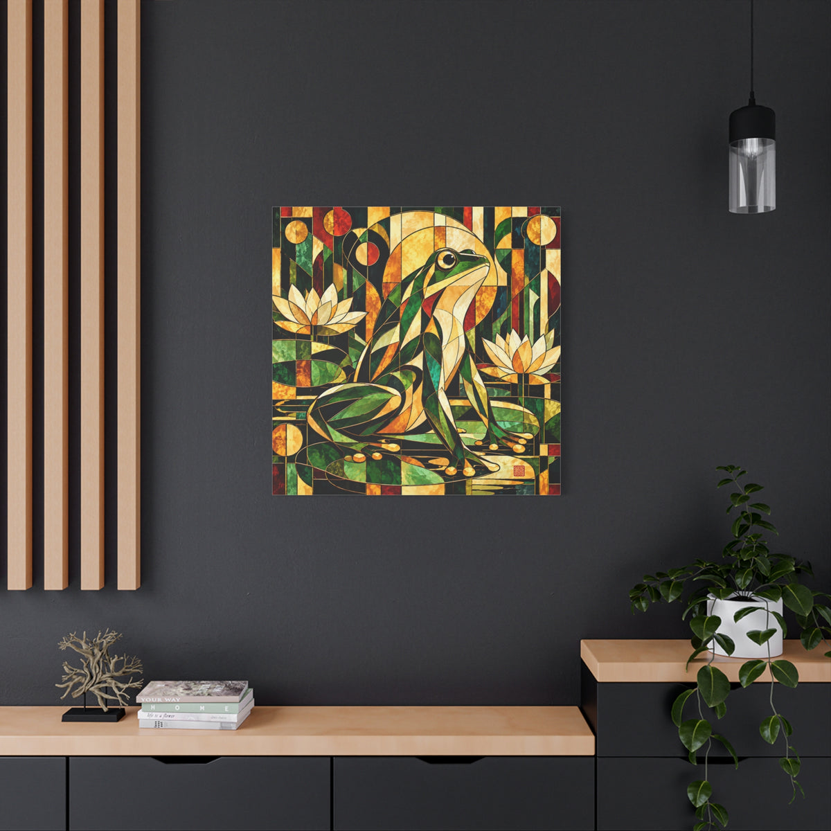 The Golden Witness | Art Deco Stained Glass Frog Art