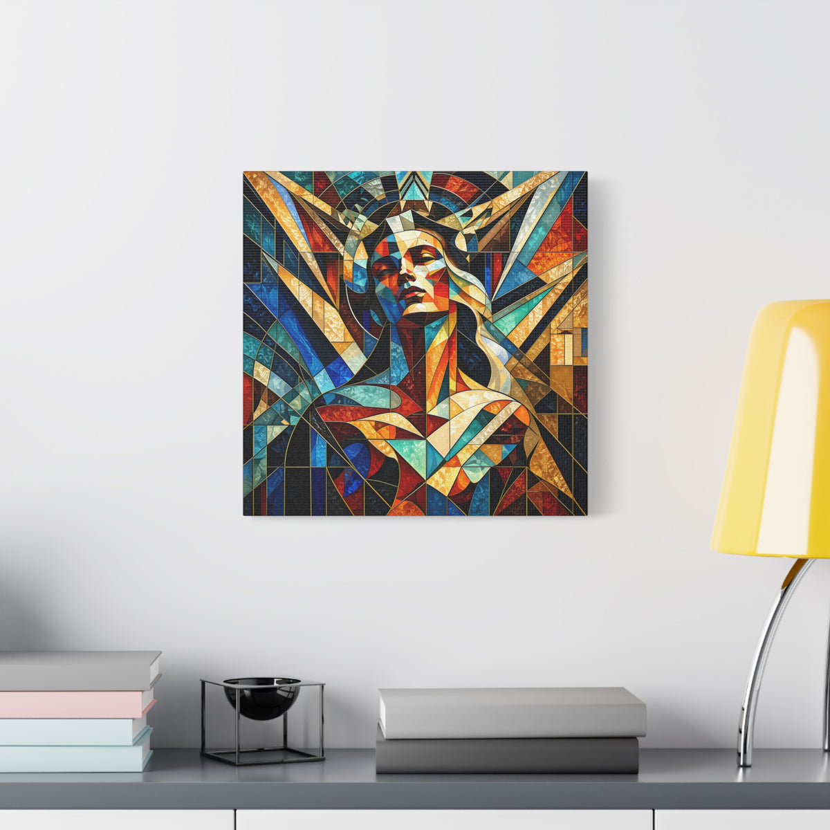 Built Like a Myth – Geometric Figurative Stained Glass Portrait Canvas Print