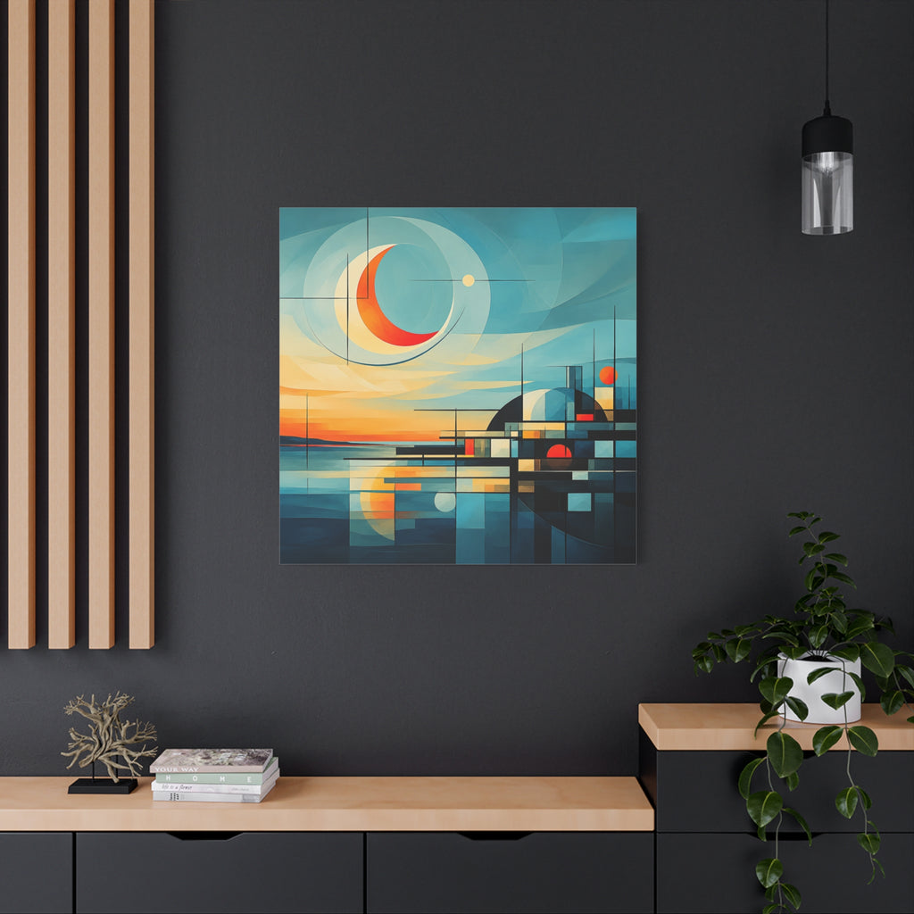 Crescent Harbor at Dusk — Abstract Matte Stretched Wall Decor