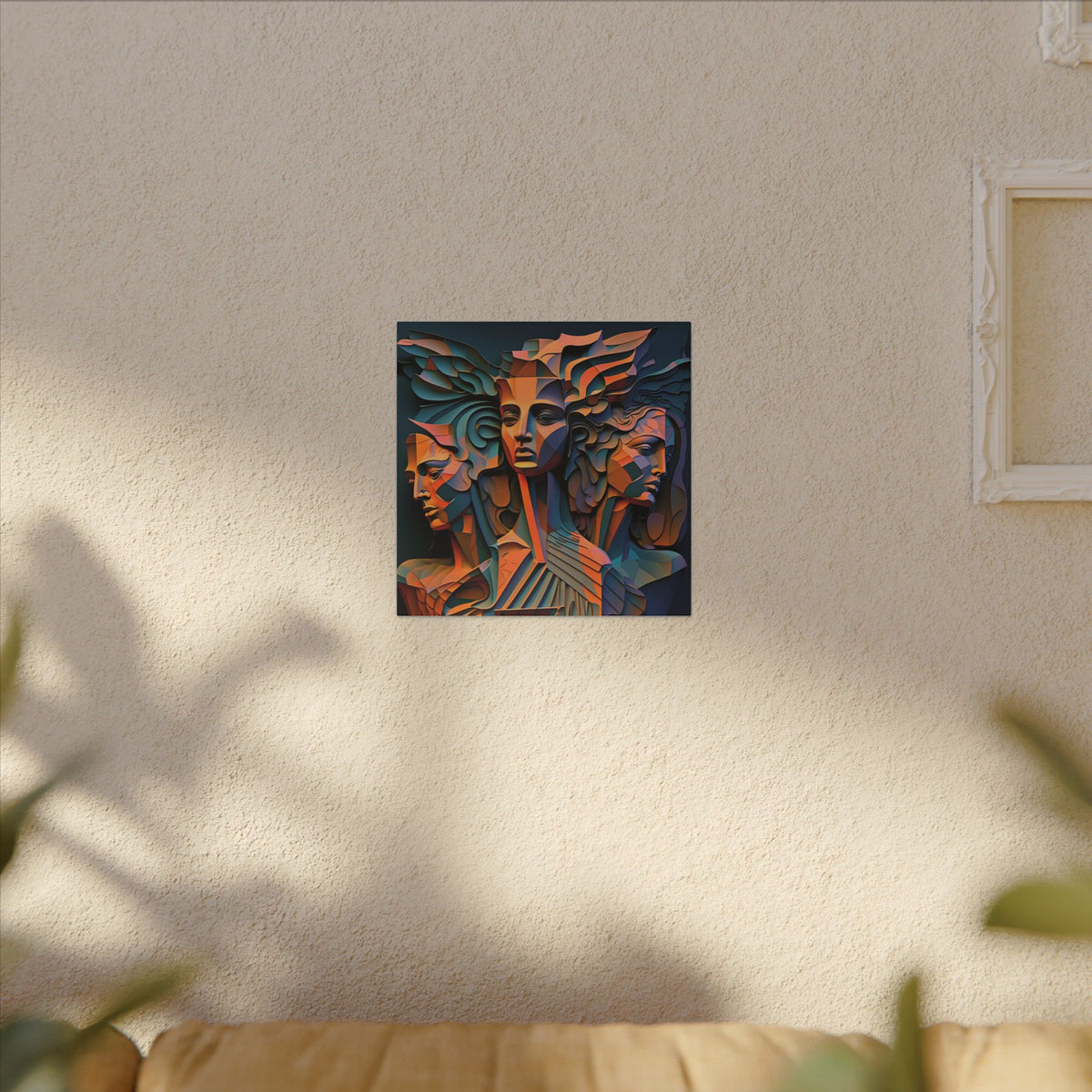 The Three Voices – Sculptural Geometric Triple Portrait Canvas Print