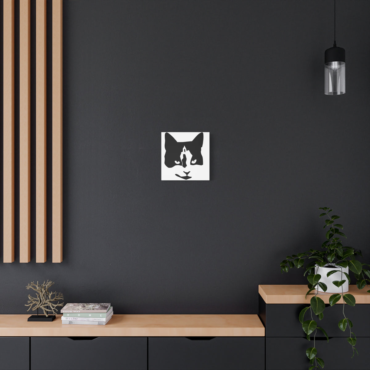 Black Mask – Minimal Black and White Abstract Cat Face Canvas Print