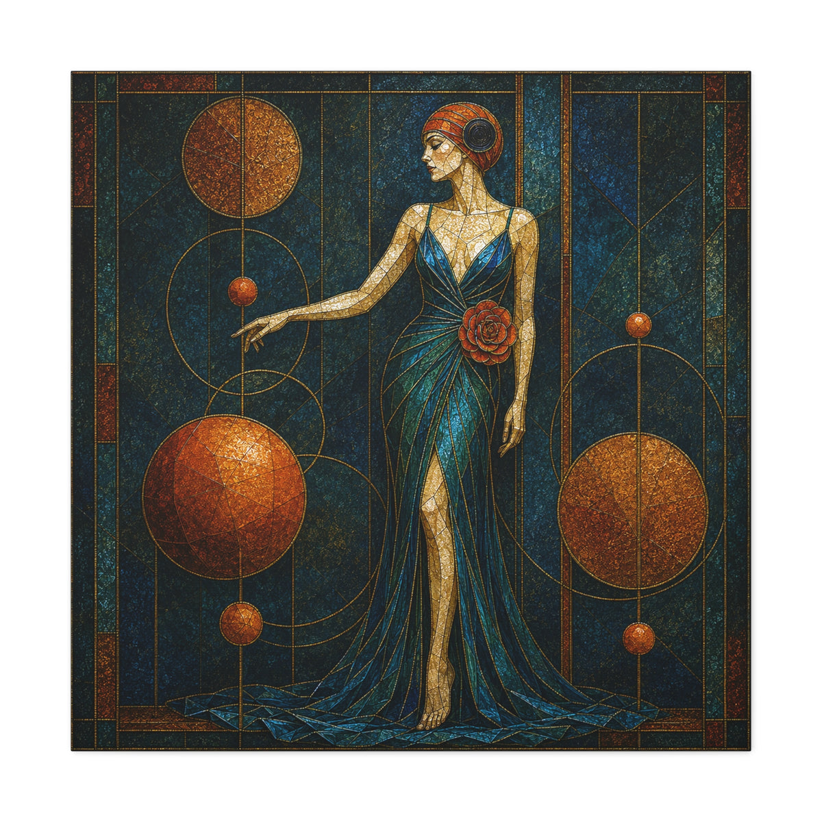 Celestial Rose — Art Deco Stained Glass Woman Canvas
