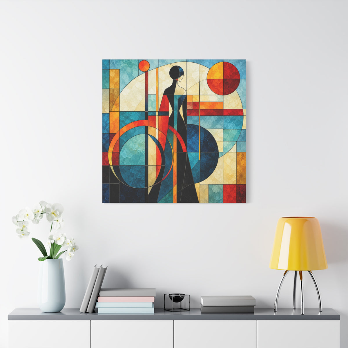 Solar Reverie — Art Deco Stained Glass Woman Canvas