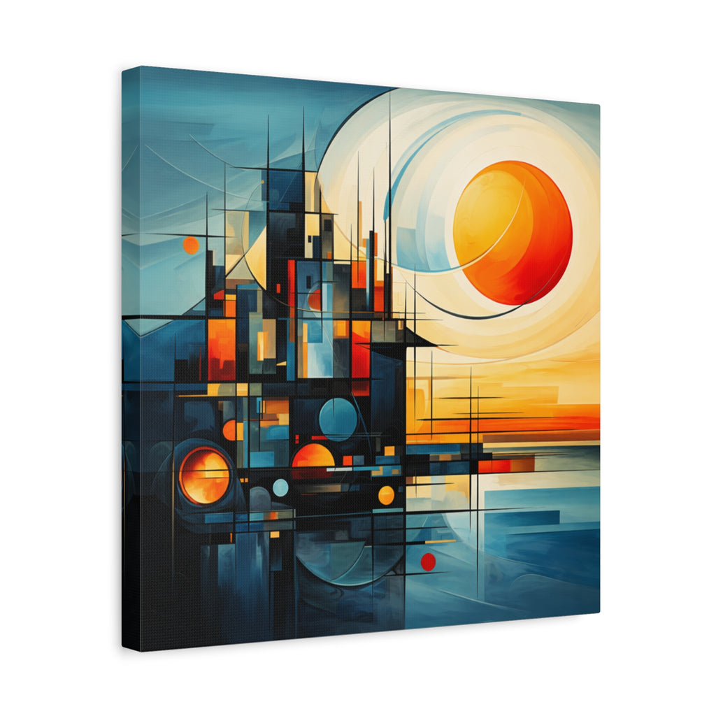 Sun Beyond Structure – Geometric Abstract Sunrise Canvas Print