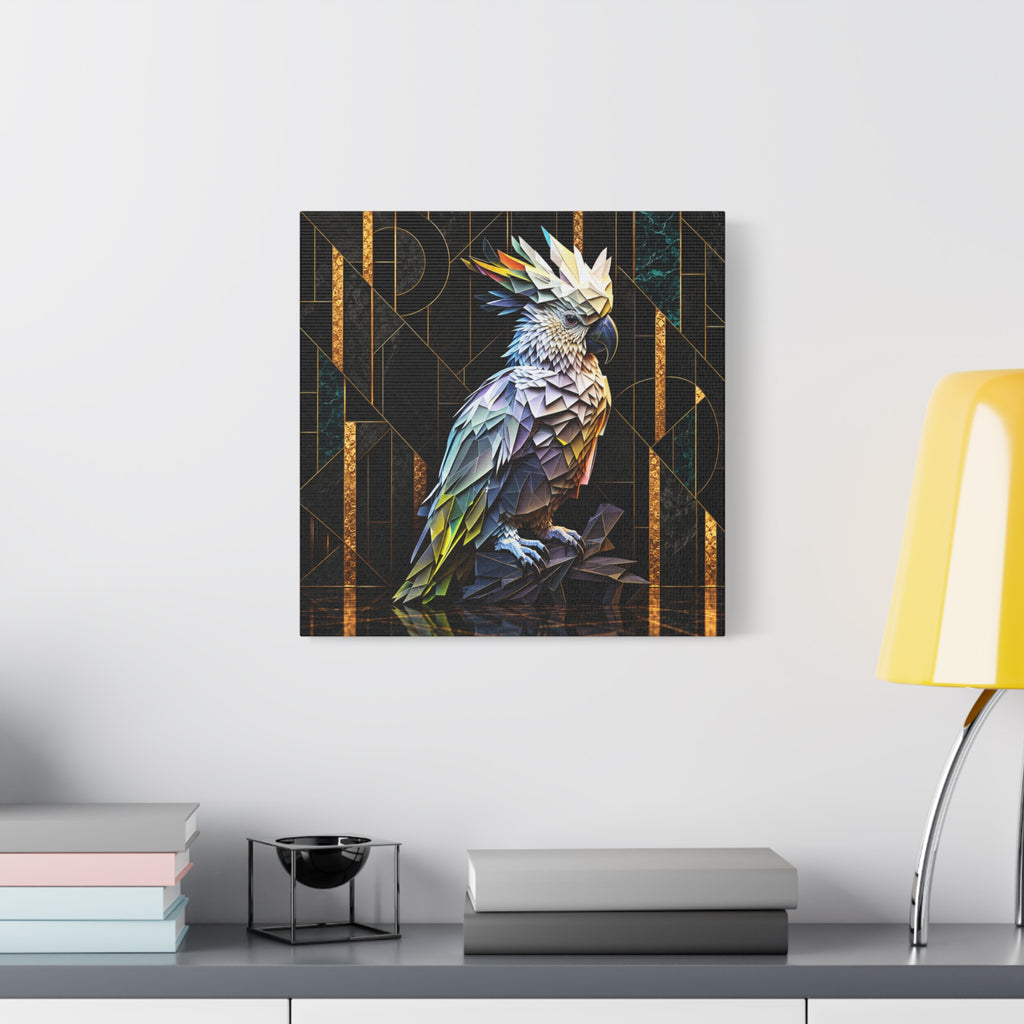 Geometric Cockatoo Canvas Wall Art – Colorful Parrot Matte Stretched Print