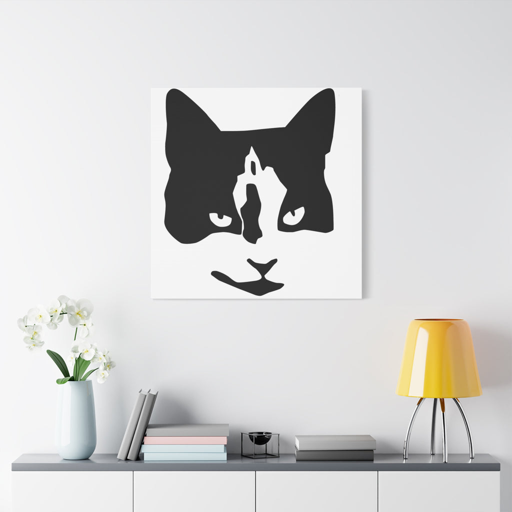 Black Mask – Minimal Black and White Abstract Cat Face Canvas Print