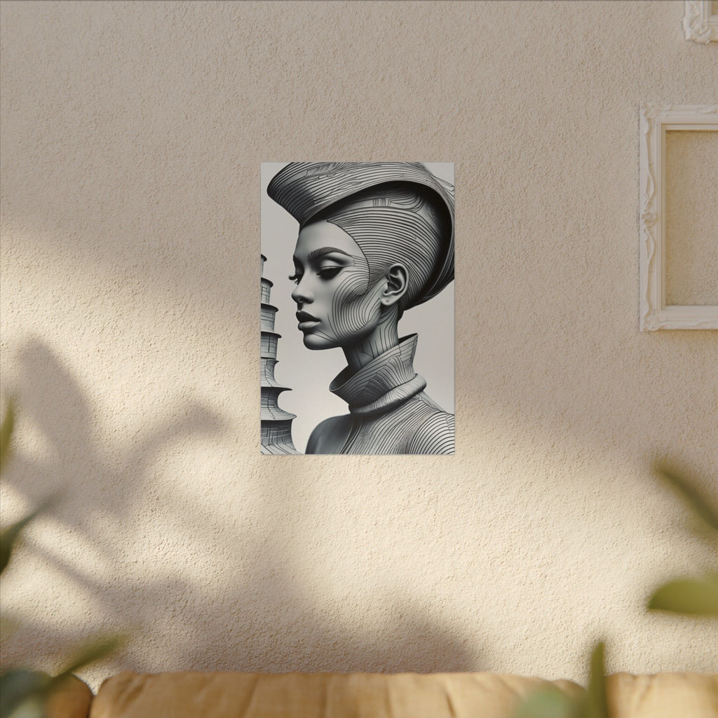 Contour of Silence – Monochrome Futurist Portrait Canvas Print